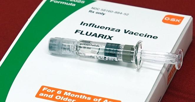 FILE - A flu vaccine is displayed at a pharmacy in New York, on Tuesday, Sept. 24, 2024. (AP Photo/Mary Conlon, File)