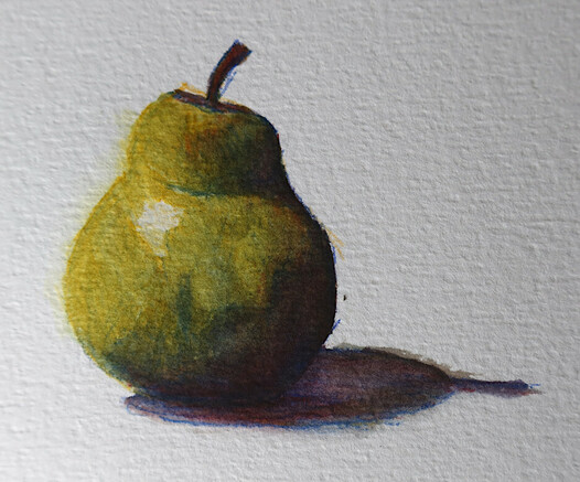 a pear in watercolor pencil