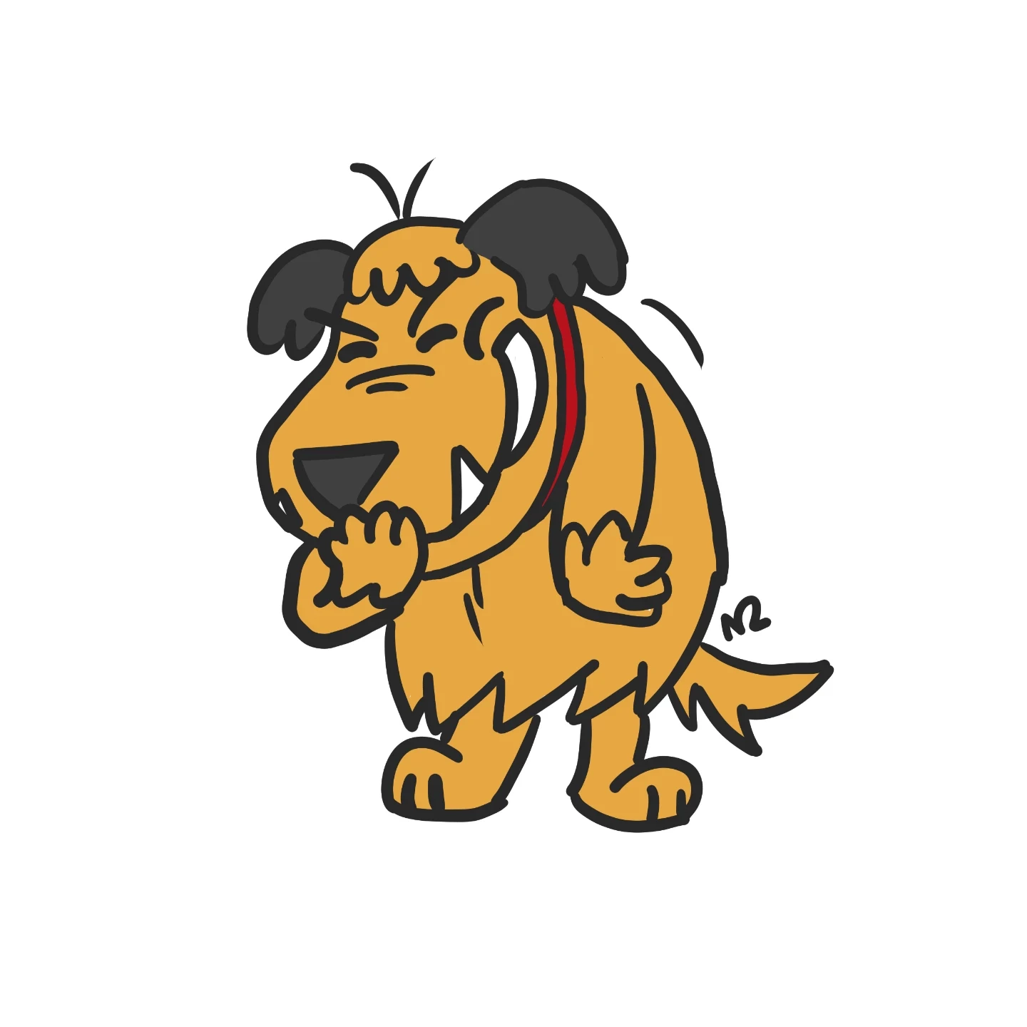 Muttley, a mixed breed dog with yellow fur and black ears, wheezing