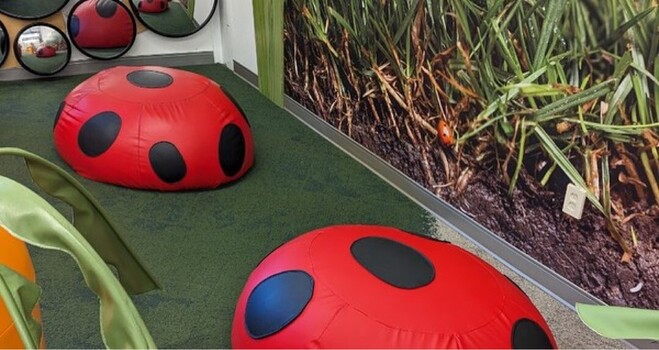Vinyl covered ladybug climb-upons I just redid the covers for at Thinkery children’s museum in Austin, TX