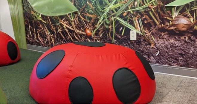 Close up of vinyl ladybug climb-upon cover I did for Thinkery children’s museum in Austin,TX