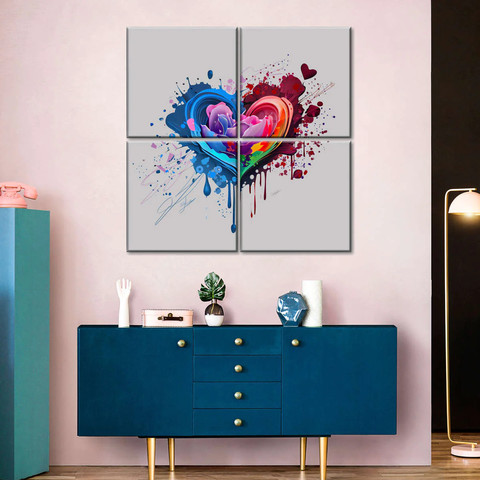 Shaped Textured Abstract Wall Art splatter painting is a captivating piece that embodies an artistic vibe. With its unique blend of colors and intricate details, this painting exudes a creative vibe that is sure to captivate any viewer. The flower petal design adds a touch of delicacy and elegance to the overall composition.

The paint dripping technique used in this artwork creates a dynamic and fluid effect, enhancing the visual appeal of the piece. The romantic vibe emanating from the painting evokes a sense of passion and intensity. The subjects depicted in this artwork are open to interpretation, allowing each viewer to find their own meaning within the piece.

The vibrant and colorful palette used in this painting adds a sense of energy and liveliness. The doodle-like patterns and paint splash elements contribute to the overall abstract aesthetic of the artwork. The paint splatter technique adds an element of spontaneity and unpredictability to the composition, creating a visually engaging experience.

The colors used in this artwork range from the deep and rich maroon to the bold and vibrant purple, creating a striking contrast. The denim hue adds a touch of uniqueness and adds depth to the composition. The Nobel color adds a sense of sophistication and elegance to the overall piece.

In conclusion, the Heart-Shaped 