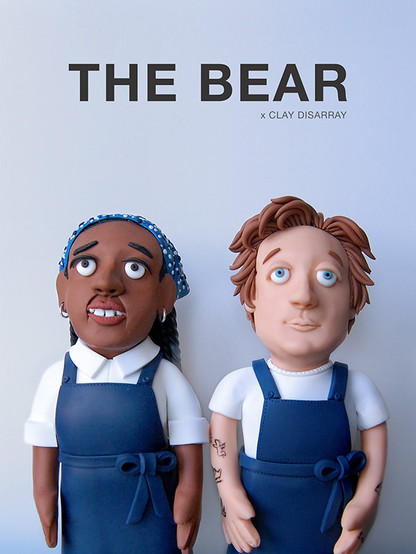 My poster for The Bear with my clay models of Carmy and Sydney 