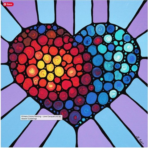 colorful mosaic heart in a rainbow of colors by artist and poet Sharon Cummings.  Haiku in post.