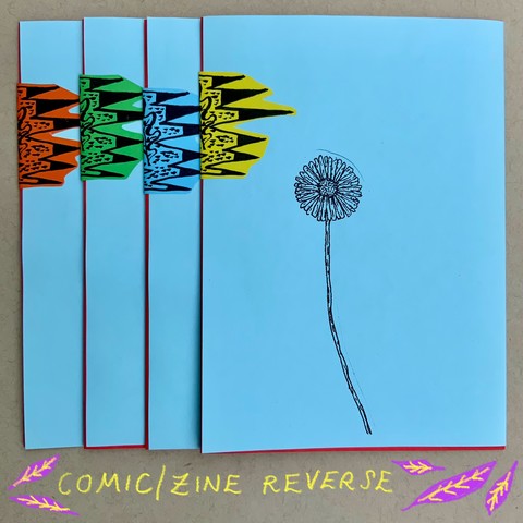 The back cover of the zine, which has an illustration of a daisy standing tall. 