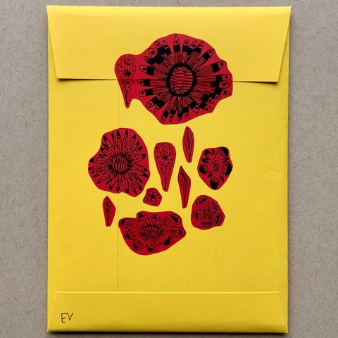 Here is the reverse of the envelope, that has several cut-out stickers on flower and leaf illustrations.