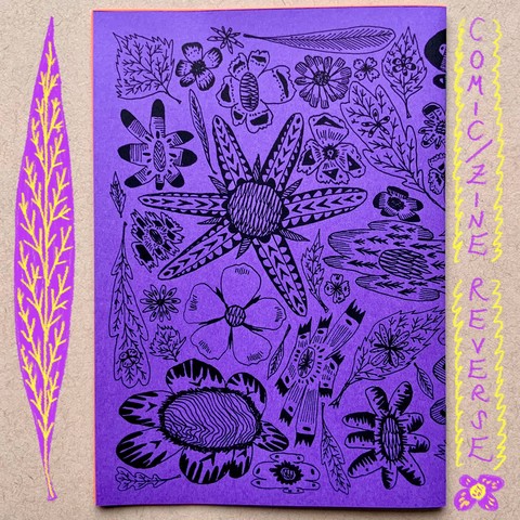 This is the back cover of the zine which is a continuation of the flower and leaf illustrations. 