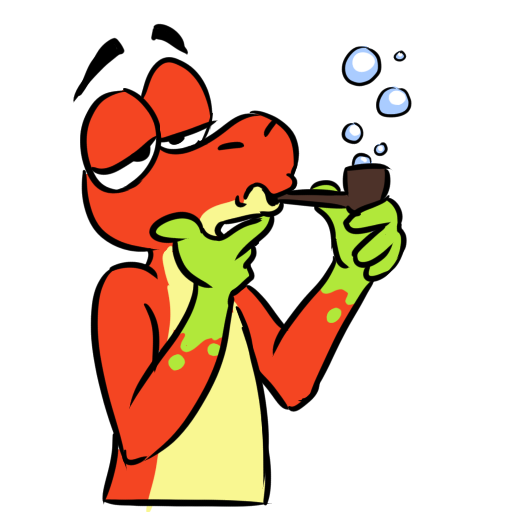 Hex puffing on a bubble pipe, looking very philosophical