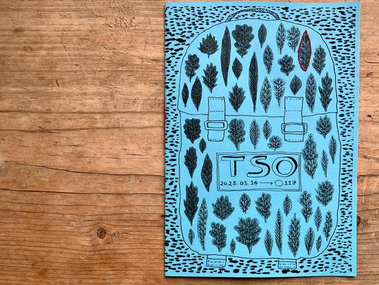 Cover of an illustrated zine/comic featuring a backpack covered in leaves.