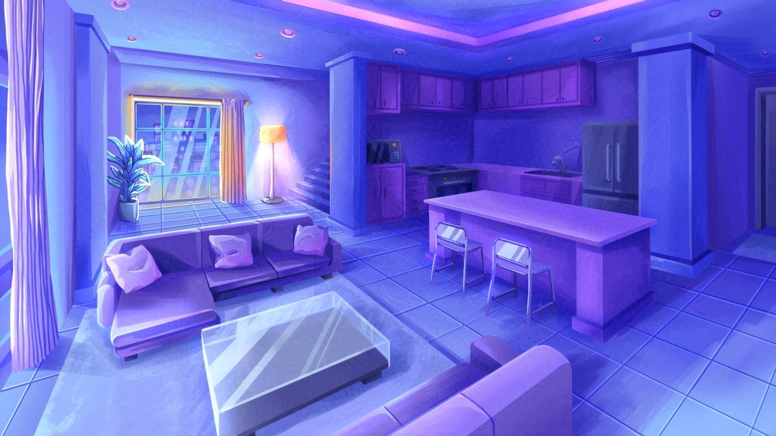 Digital illustration of apartment interior when nighttime