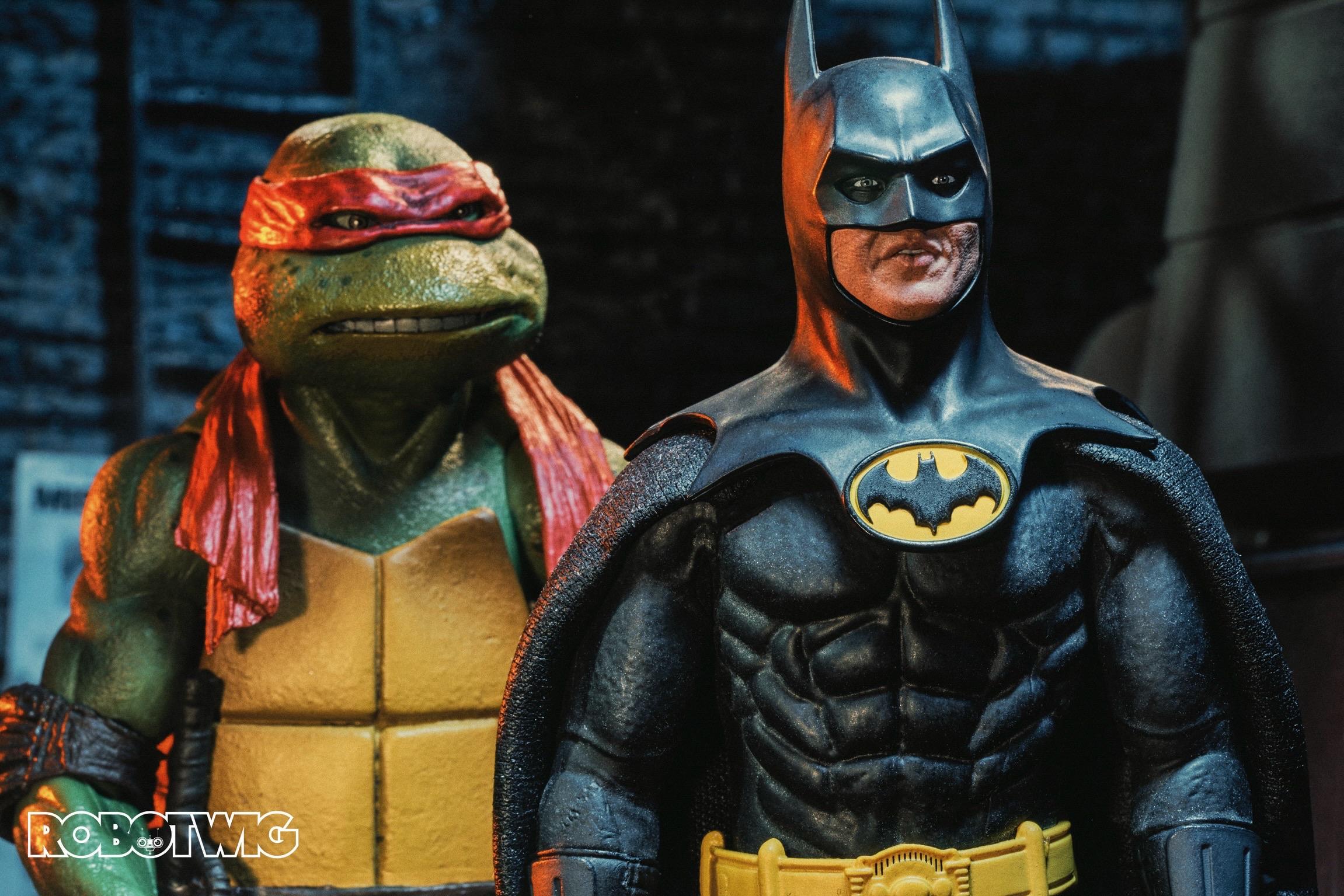 Keaton Batman shows Raphael the place where his parents were killed.