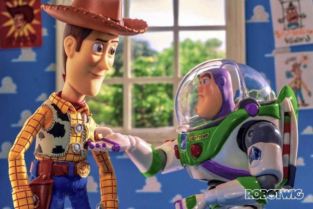 Woody meets Buzz for the first time in Andy's Room