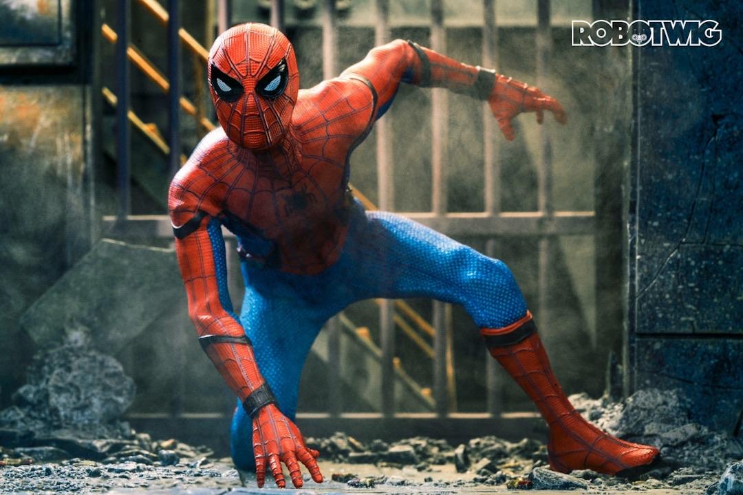 Spider-man lands in a prison setting in his famous pose