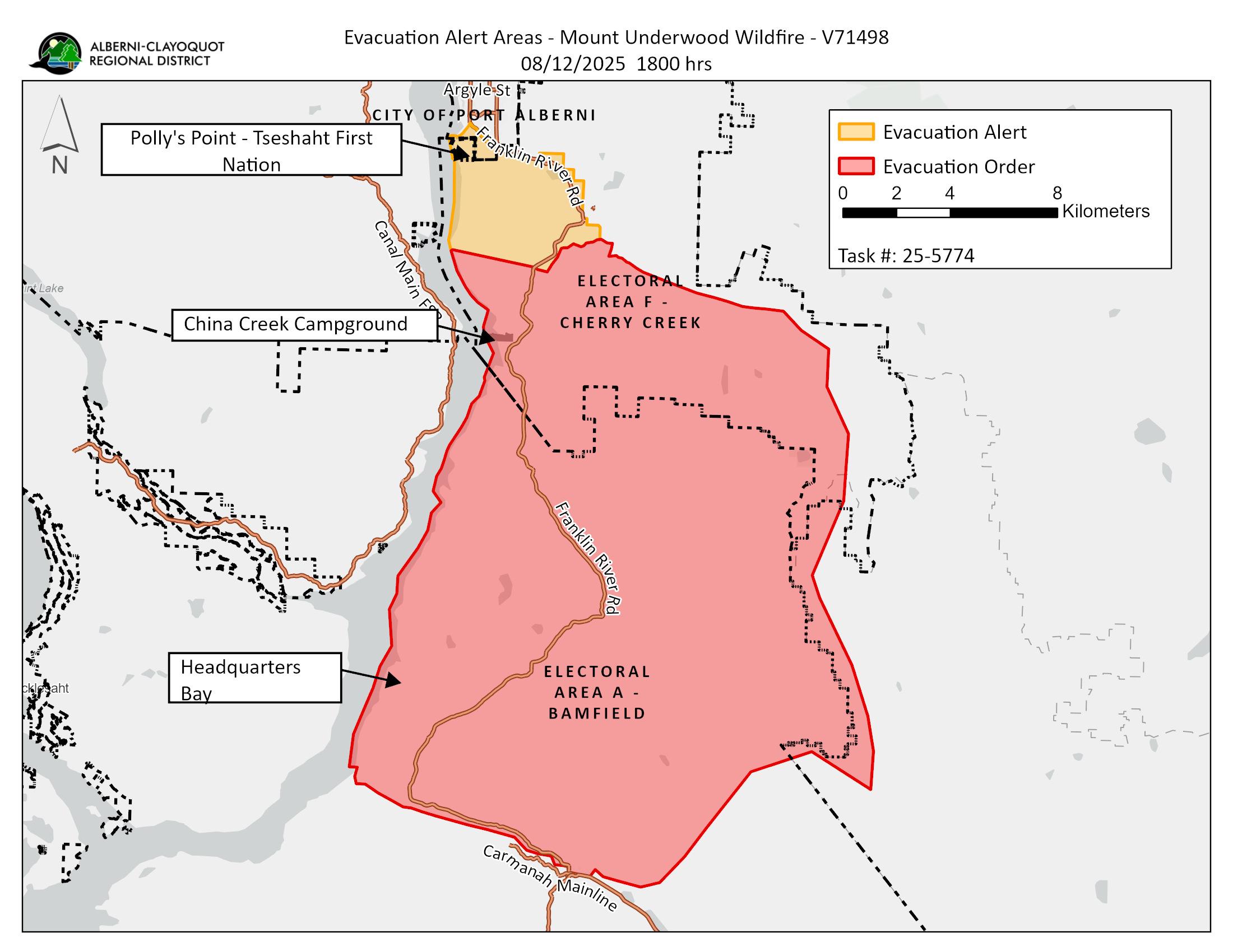 a map showing a yellow area for alert and red for order