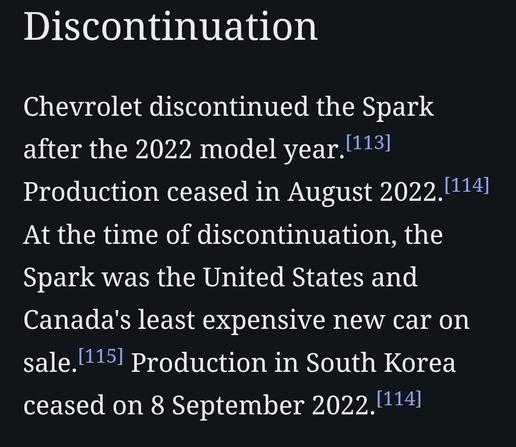 the chevy spark, the only city car in the US, stopped being made in 2022