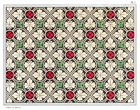 Color plate depicting a symmetrical cloisonné-style composition of foliate and floral motifs.