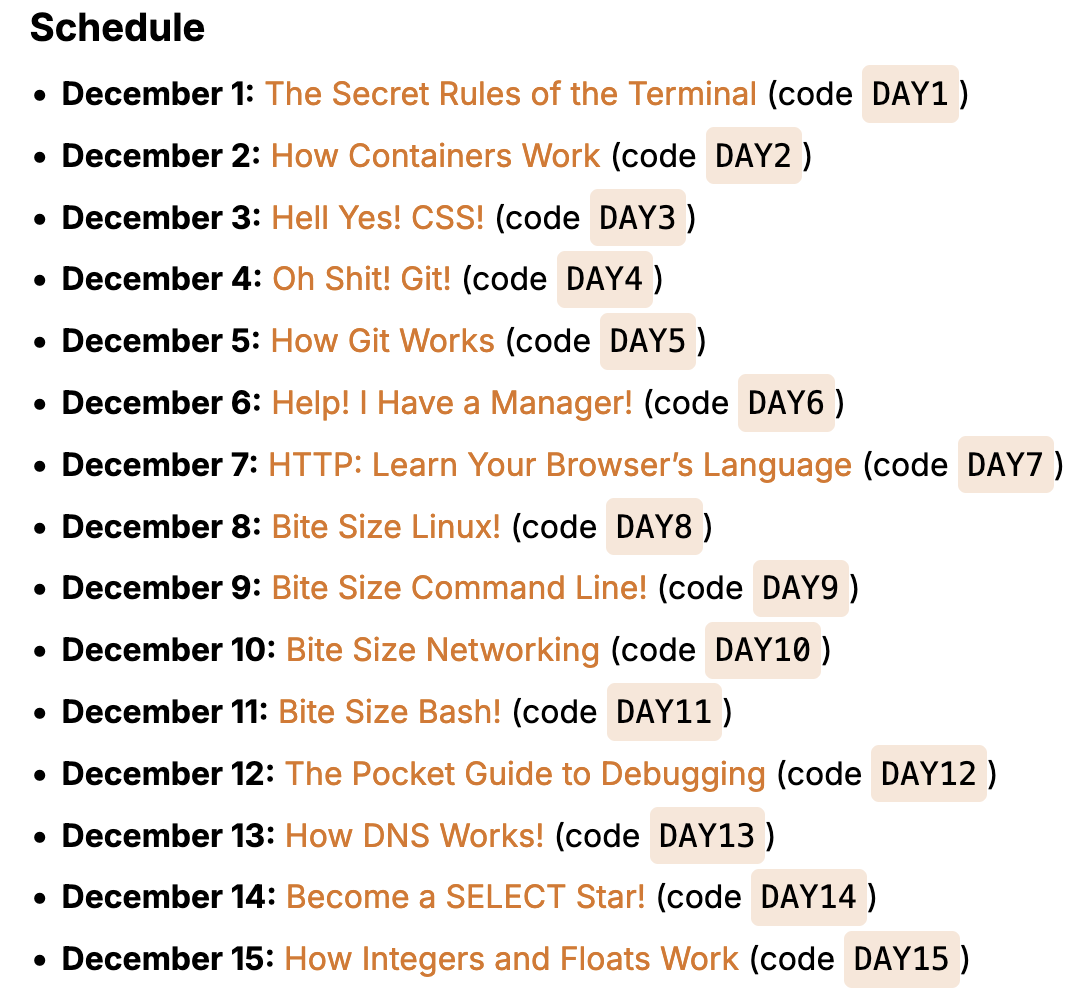 The schedule; you can get it by clicking through to the website