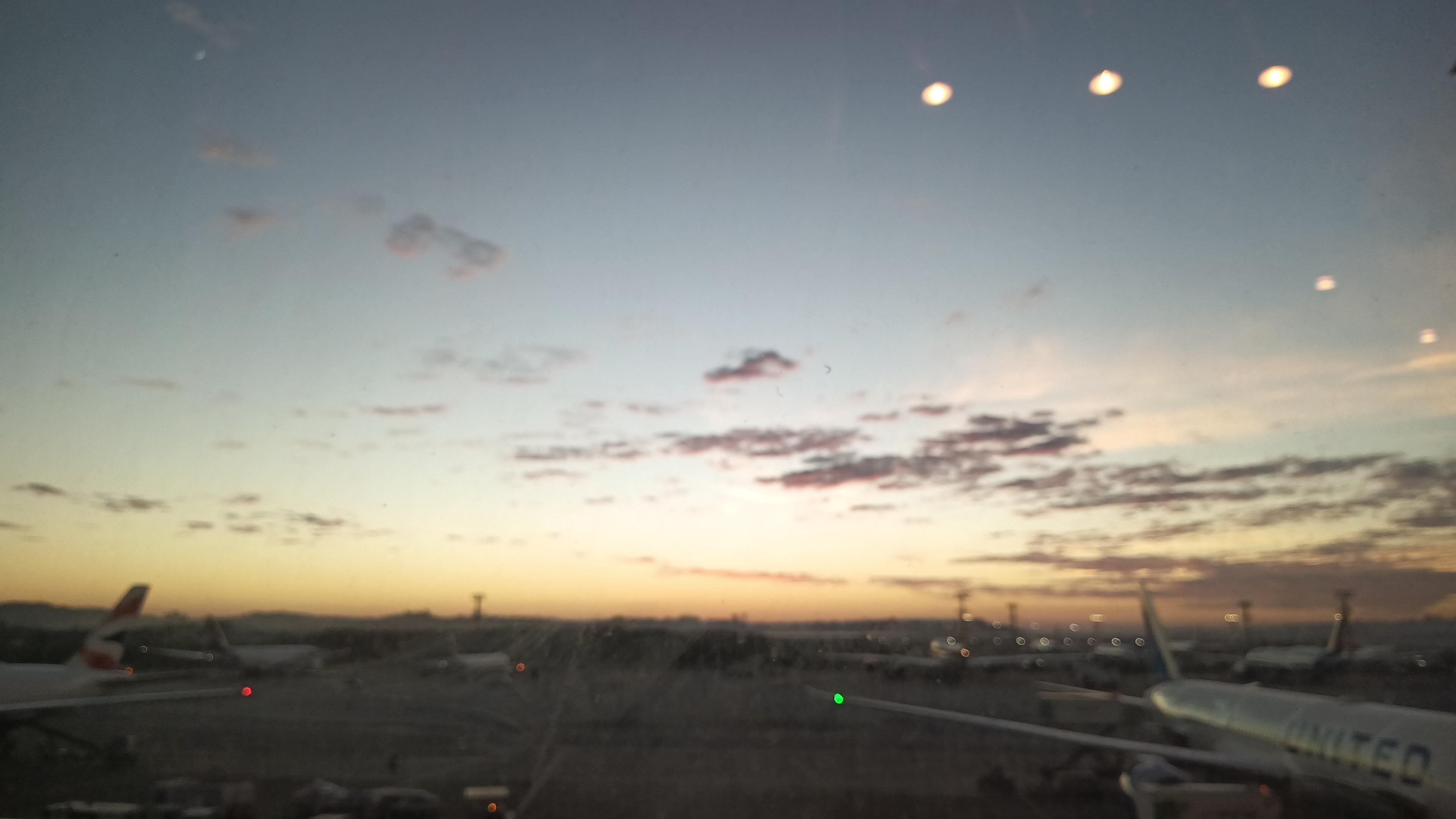 Golden evening sky view at airport
