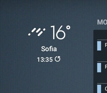An Android widget shows Light Rain, 16 C, Sofia, 13:35