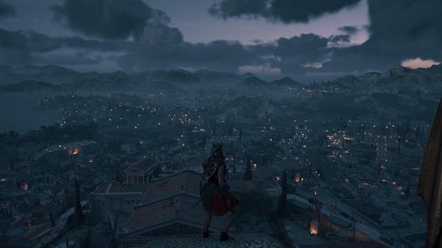 Assassin's Creed Odyssey #2 (nighttime view over a polis)