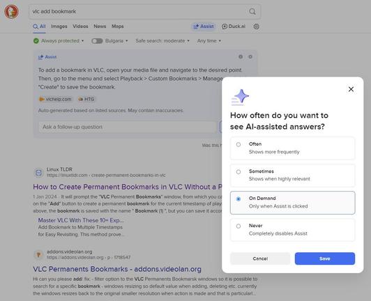 DuckDuckGo Duck.ai Assistant settings
