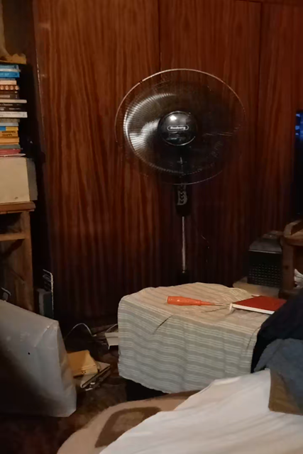 A household electric fan, rotating left and right.