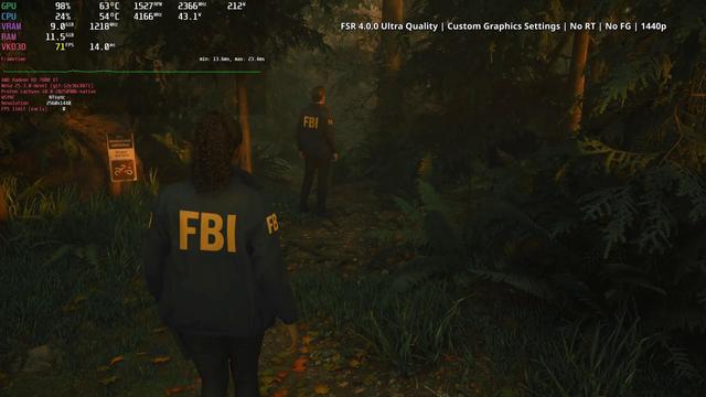 A screenshot from my video on YouTube from Alan Wake 2. At a certain point of the test FPS is 71.
