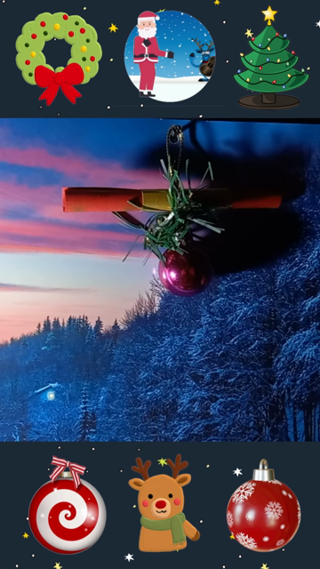 A cat's paw cautiously shows up in the frame and a taps a couple of times a teeny-tiny Christmas decoration, knocking it down.