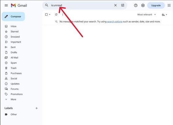 is:unread in Gmail returns zero unread emails