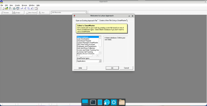 a screenshot of Lotus Approach running on WINE