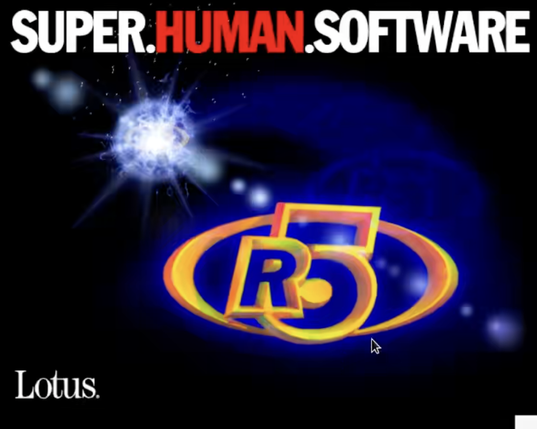 setup splash screen saying super human software and R5 with a bright star for Lotus Domino R5