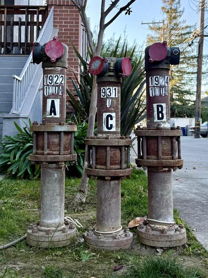 Utility polls labeled A, C, then B.