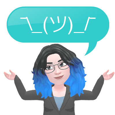 A blue haired bitmoji shrugging.