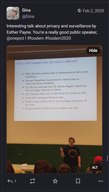 A Mastodon post from 2020 from me about Esther Payne's talk, and how cool it was