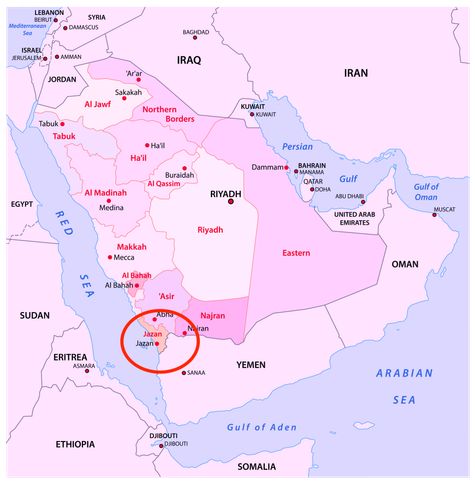saudi provinced with jazan highlighted