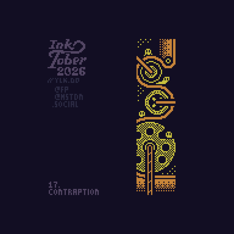 Pixel art of belt driven wheels with unclear purpose. Small creatures sit between and on them and mess about