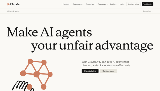 Screenshot of the Anthropic Claude Agents web. It says: Make AI agentz your unfair advantage