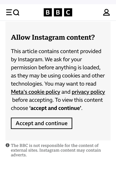 BBC website carefully asking me if I would enjoy being fucked over by Meta.

Thank you for asking, I guess?