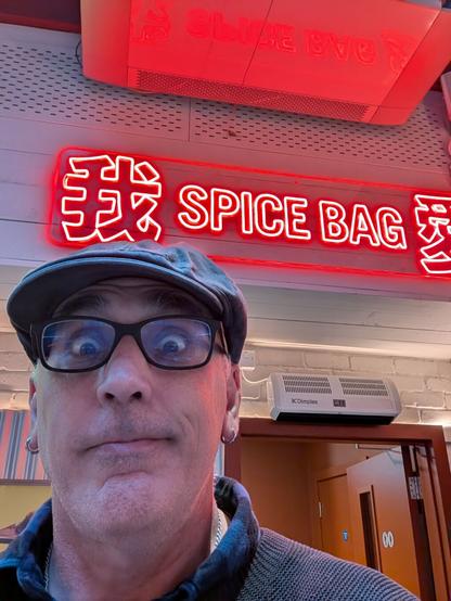 Me with a spice bag neon sign