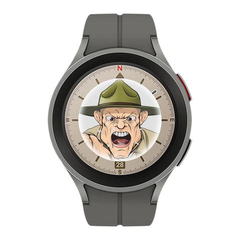A fitness watch's drill sergeant barking orders ("Gimme 20 more press-ups...").