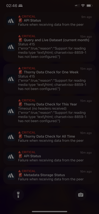Lots of notifications about failing TelemetryDeck services 