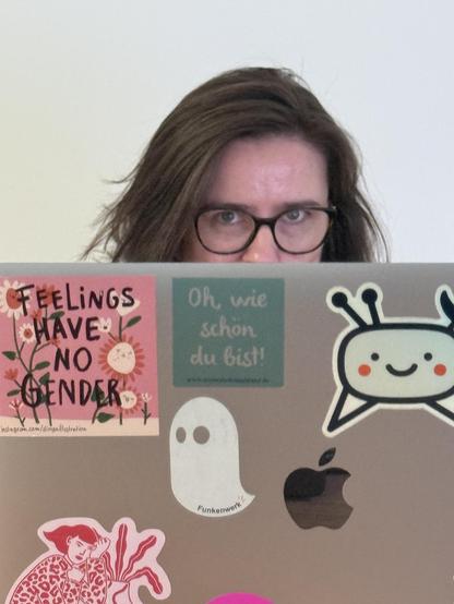 Lisa looking over her laptop 