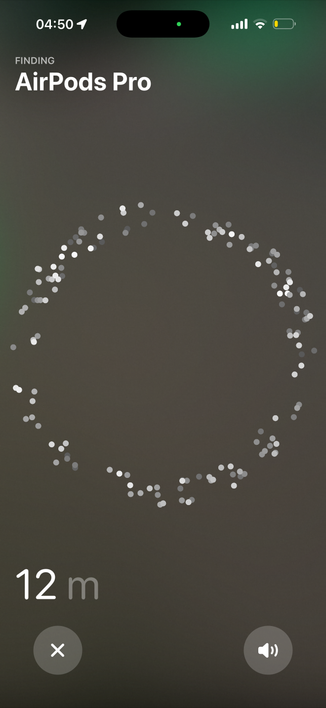 The app saying the headphones are 12m away 