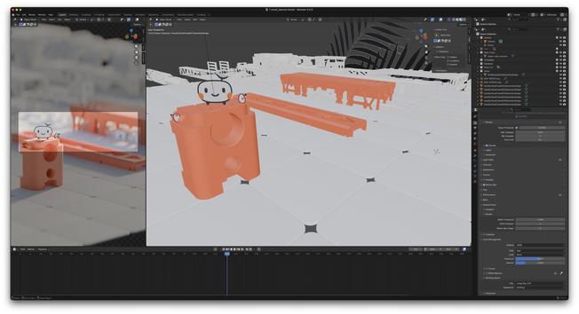 A screenshot from the 3D software "Blender" that shows an image of Sondrine on top of a random block