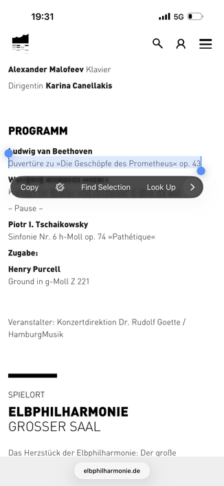 Excerpt from the Elbphilharnonies program: Ludwig van Beethoven
Ouvertüre zu »Die Geschöpfe des Prometheus« op. 43