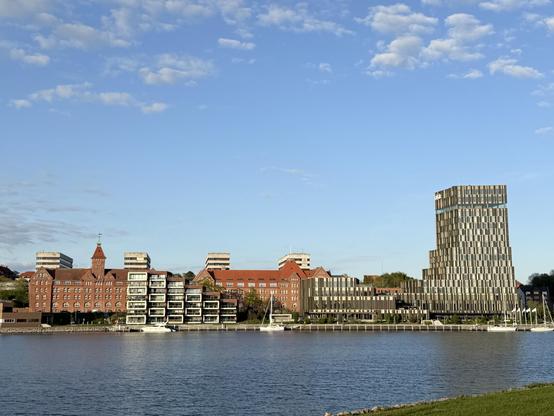 A danish skyline across a river 
