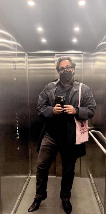 Elevator Selfie with a Shirt, duster, and nice shoes 