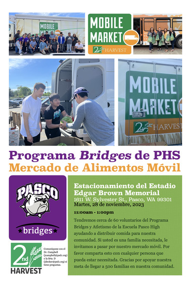 A flyer in Spanish with the details of the our Mobile Market on November 28th at Edgar Brown Stadium