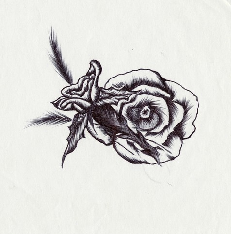 A photo of my dad (Charles Campbell) drawing of a rose I got after he was executed at Walla Walla St.  Rose drawn with black pen. 