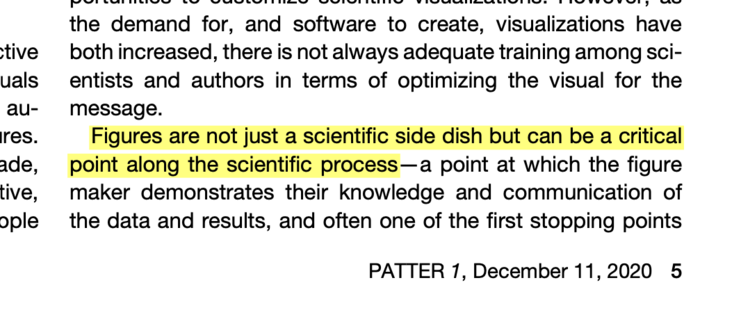 Highlighted text saying “Figures are not just a scientific side dish but can be a critical point along the scientific process” from a journal article in Patter issue 1 from December 11 of 2020.